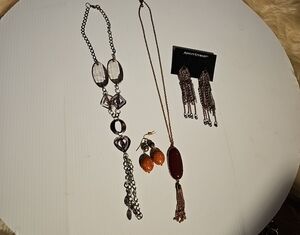 Ashley Stewart Silver and Brown Necklace Set